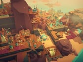 Uma imagem que mostra edifícios em Islanders, agora com 70% de desconto no Steam.