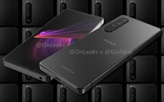 Os conceitos de renderização do Sony Xperia 1 IV vazados por @OnLeaks/GizNext deram a entender um sistema de câmara tripla. (Fonte da imagem: GizNext/Sony - editado)