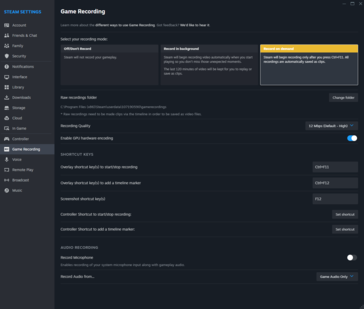Opções de gravação do Steam (imagem via Notebookcheck)