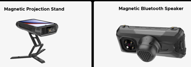 O suporte opcional e o alto-falante Bluetooth (Fonte da imagem: Doogee)