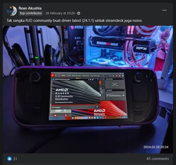 Os drivers R.ID APU oferecem suporte ao Steam Deck e ao hardware que a AMD não suporta mais. (Fonte da imagem: Rean Akushia via Reddit)