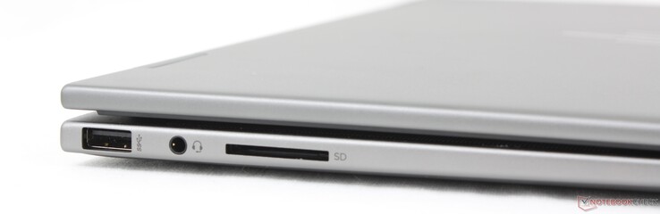 Esquerda: USB-A 10 (10 Gbps), fone de ouvido de 3,5 mm, leitor de cartão SD