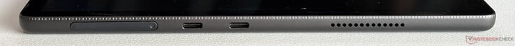 À esquerda: leitor de cartão SD, 2 portas USB-C 4.0 (40 Gbps, DisplayPort, Power Delivery)