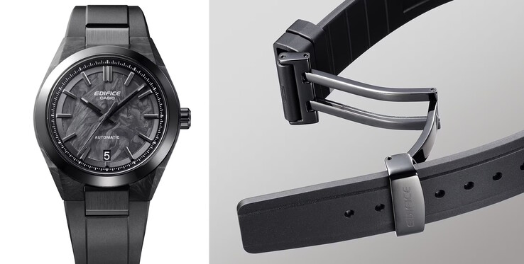 O EFK-100XPB-1AJF usa uma caixa de fibra de carbono e uma pulseira de resina para reduzir o peso do relógio para apenas 87 gramas. (Fonte da imagem: Casio Japan)