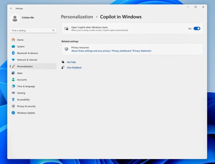 Configurações de inicialização automática do Copilot. O destino desse recurso, como qualquer coisa vista em uma prévia do Windows Insider, está escrito a lápis.  (Fonte da imagem: blog do Windows Insider)