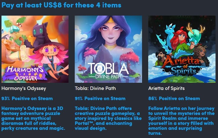 Imagem decorativa. A primeira camada contém um total de 5 jogos (Fonte da imagem: Humble Bundle)