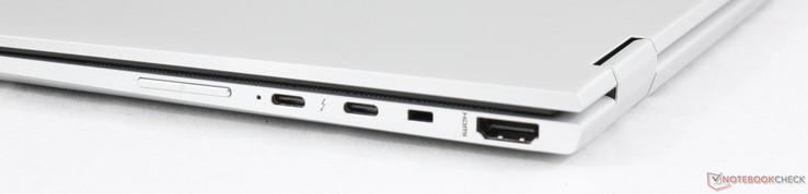 Right: volume rocker, 2x USB-C + Thunderbolt 3, DriveLock, HDMI 1.4