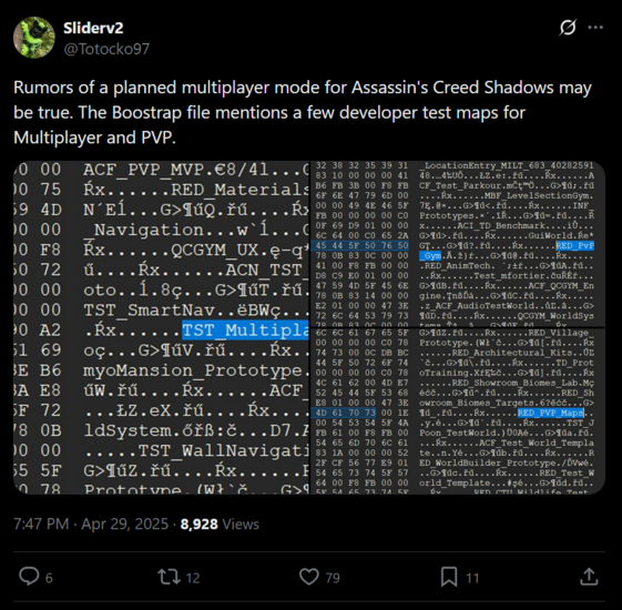 Sliderv2 Assassin's Creed Shadows data mining X post (Fonte da imagem: captura de tela, conta Sliderv2 X)