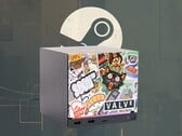 Steam Machine exibida com painel frontal personalizado