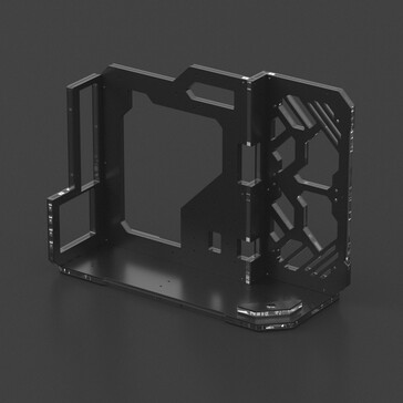 O gabinete ao ar livre possui uma bandeja de acrílico para a placa-mãe. (Fonte da imagem: Geeek)