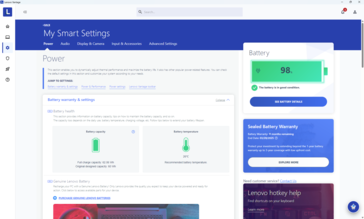 Menu de energia e integridade da bateria