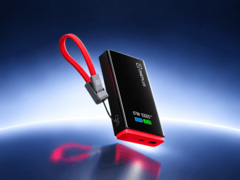 Power bank OnePlus 67W SuperVOOC com ecrã integrado e cabo vermelho