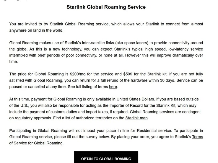 O novo memorando de serviço Starlink Global Roaming da SpaceX