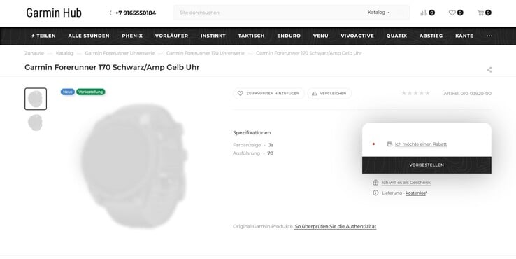 Uma loja on-line russa já lista um Forerunner 170.