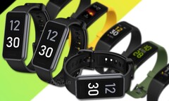 A Realme Band 2 tem um visor maior e mais quadrado em comparação com a primeira geração de Realme Band tracker de fitness. (Fonte da imagem: @OnLeaks/Digit/Realme - editado)