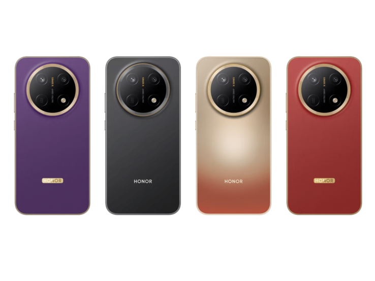 O Honor X9e Pro está disponível nas cores Roxo Real, Preto Meia-Noite, Ouro Amanhecer e Marrom-avermelhado.