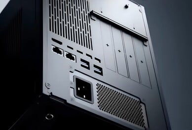 Parte traseira do PC workstation compacto DeskOne A1.