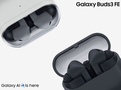 O Galaxy Buds 3 FE estará disponível a partir de 5 de setembro de 2025. Na foto: duas cores dos fones de ouvido sem fio. (Fonte da imagem: Samsung - editado)
