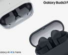 O Galaxy Buds 3 FE estará disponível a partir de 5 de setembro de 2025. Na foto: duas cores dos fones de ouvido sem fio. (Fonte da imagem: Samsung - editado)