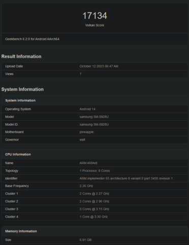 Benchmark Vulkan do Snapdragon 8 Gen 3 (imagem via Geekbench)