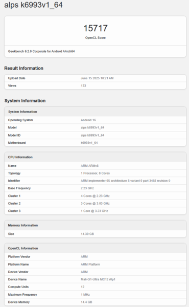 Listagem do Geekbench do MediaTek Dimensity 9500 (fonte da imagem: Geekbench)