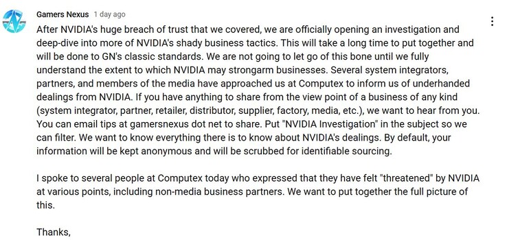Gamers Nexus abre uma investigação sobre a Nvidia. (Fonte da imagem: Gamers Nexus no YouTube)