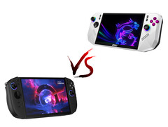 O Legion Go 2 e o MSI Claw A8 em imagens oficiais. (Fonte da imagem: Lenovo &amp;amp; MSI - editado)