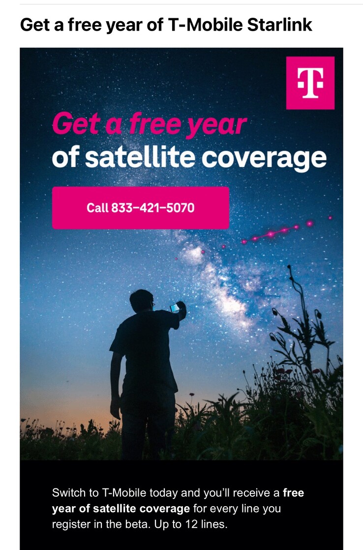 Oferta de cobertura gratuita de satélite Starlink da T-Mobile