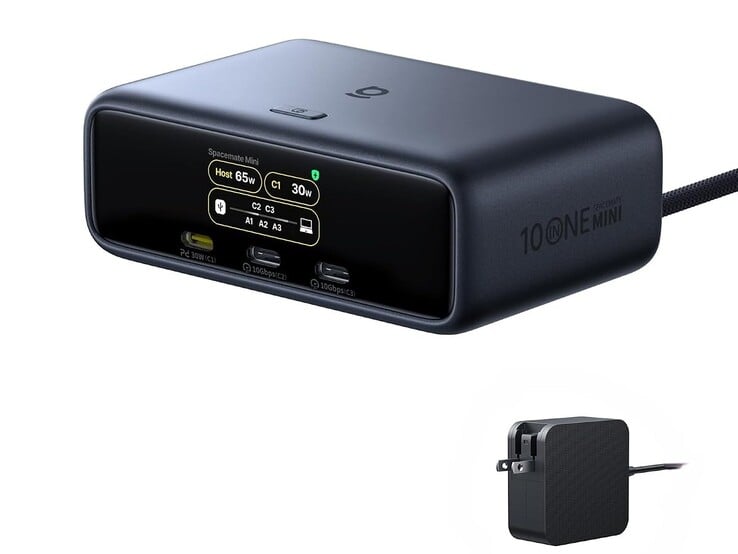 A dock vem com um carregador GaN de 120W incluído