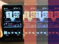 O HTC HD2 - lançado pela primeira vez em 2009 - ganhou o título de &quot;o telefone que se recusa a morrer&quot;. Foto - A mesma imagem do HTC HD2 empilhada uma ao lado da outra em filtros de tons diferentes. (Fonte da imagem: Jon Rettinger no YouTube)