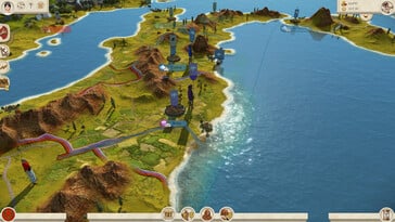 Uma imagem que mostra o mapa-múndi em Total War: Rome Remastered.