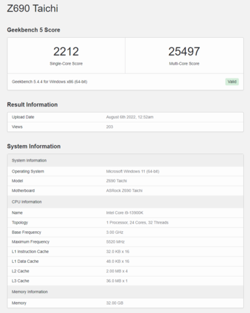 Intel Core i9-13900K no Geekbench 5. (Fonte: Geekbench)