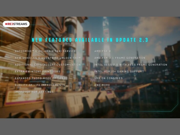 Visão geral da atualização 2.3 do Cyberpunk 2077. (Fonte da imagem: Cyberpunk 2077 no YouTube)