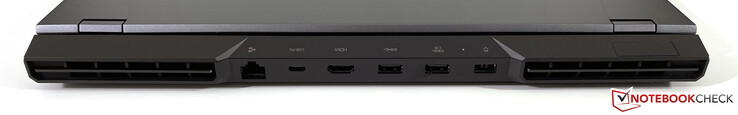 Atrás: Gigabit-Ethernet, USB-C 3.2 Gen.2 (Power Delivery, DisplayPort 1.4), HDMI 2.1, USB-A 3.2 Gen.1, USB-A 3.2 Gen.1 (Powered), power (Slim Tip)