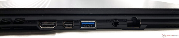 Esquerda: HDMI 2.1, Mini DisplayPort 1.4, USB Type-A 3.2 Gen. 1, conector de áudio combinado de 3,5 mm, 2,5 Gb/s LAN