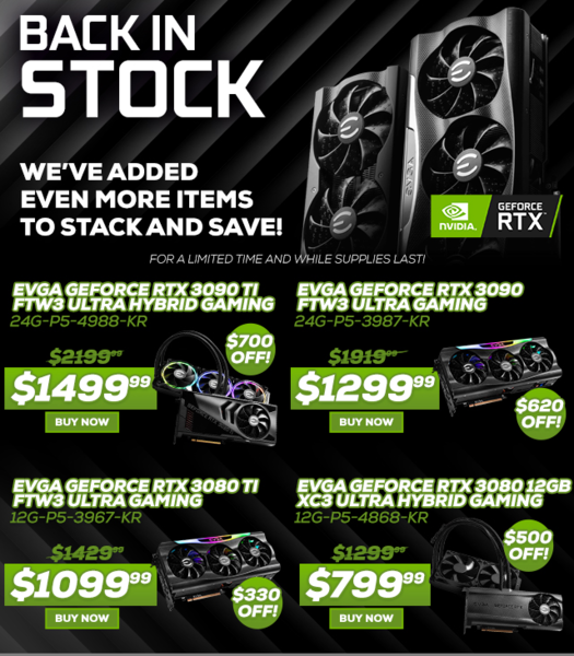 Promoção EVGA para a venda Back in Stock. (Fonte de imagem: @TEAMEVGA)