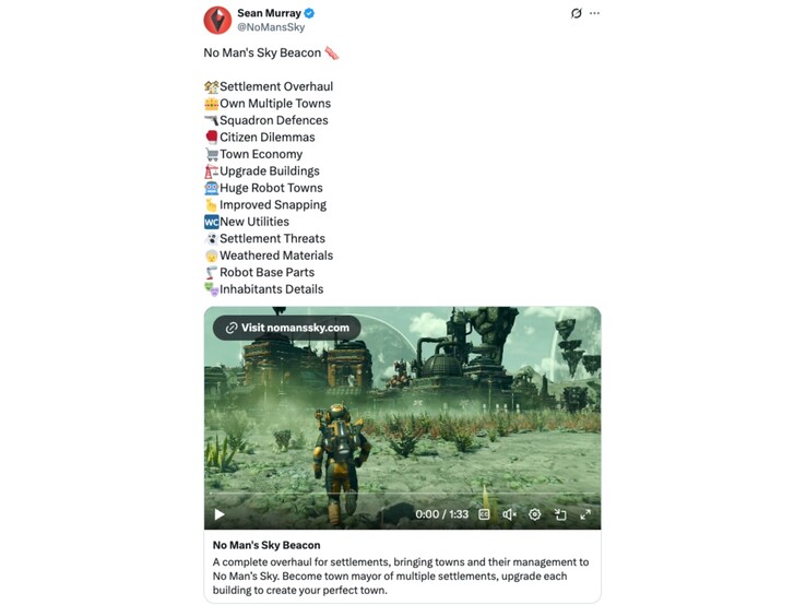 O chefe do estúdio Hello Games compartilha detalhes sobre a atualização Beacon para No Man's Sky. (Fonte da imagem: Sean Murray on X)
