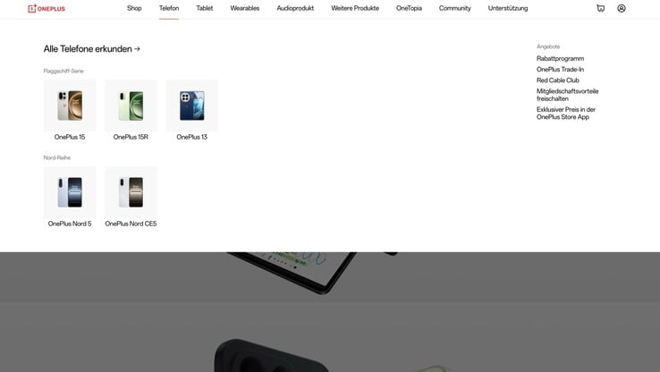 O site da OnePlus Alemanha agora divulga apenas alguns produtos selecionados.