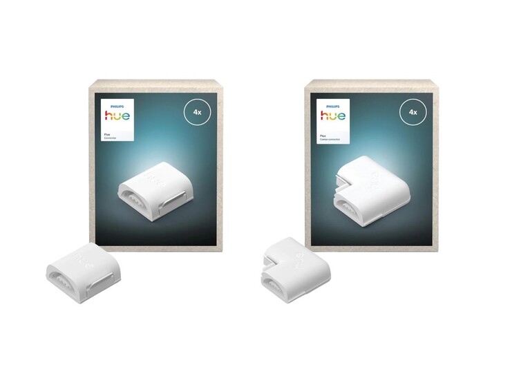O Philips Hue Flux Connector 4x (esquerda) e o Flux Corner Connector 4x (direita). (Fonte da imagem: Philips Hue via OBI, editado)