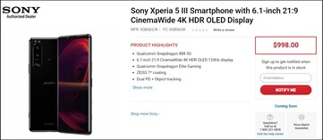 Preço Sony Xperia 5 III. (Fonte de imagem: Focus)