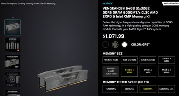 Preço atual do kit de memória RAM Corsair Vengeance 64GB DDR5. (Fonte da imagem: Corsair)
