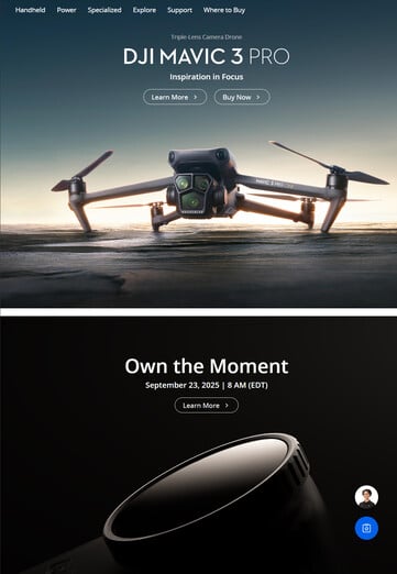 Por outro lado, o site da DJI nos EUA não o faz. (Fonte da imagem: DJI)