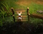Quill descansa em uma ponte de madeira em Moss: The Forgotten Relic.
