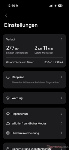 Menu de configurações