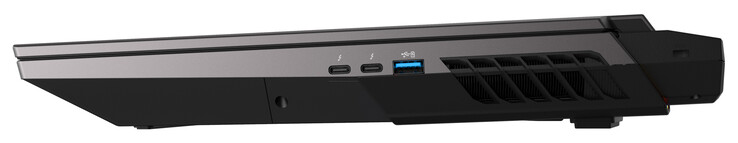 Lado direito: 2x Thunderbolt 4/USB 4 (Tipo C; Displayport), USB 3.2 Gen 2 (Tipo A)