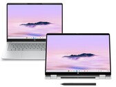 O HP Chromebook Plus 14 e o HP Chromebook Plus x360 14 em Glacier Silver. (Fonte da imagem: HP)