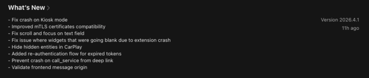 As notas de versão do aplicativo Home Assistant versão 2026.4.1