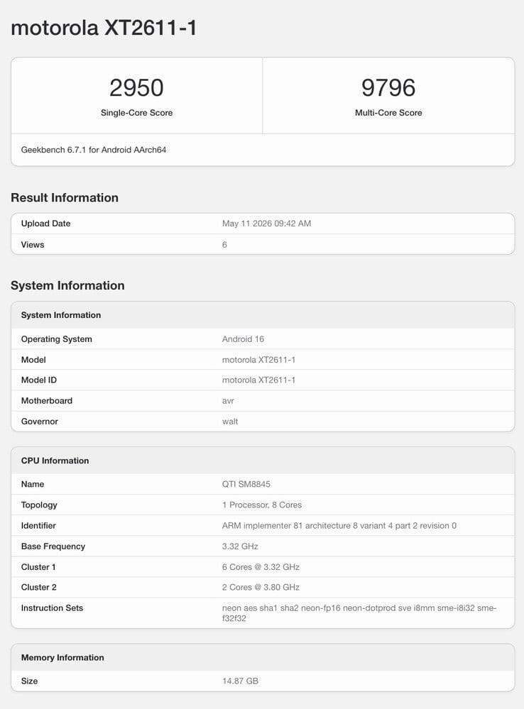 Listagem do Geekbench do Lenovo Legion Y70.