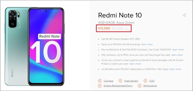 Redmi Note 10 preço atual. (Fonte da imagem: Xiaomi)