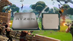 O AMD Ryzen 7 5700G oferece um desempenho muito mais rápido sobre o Intel Core i7-10700 em jogos como Fortnite. (Fonte de imagem: AMD/Intel/Epic - editado)